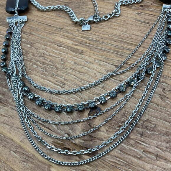 Banana Republic Jewelry - Banana Republic Multi Chains Layered Rhinestone Silver Tone Smokey Necklace